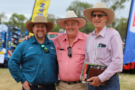 Andrew Burrows from Ayr, Ross Matthews from Tolga and Graham Fossett from Alton Downs were in quick to check out the action at the Rotary FNQ Field Days on Wednesday morning. IMAGES: Georgina Humphries