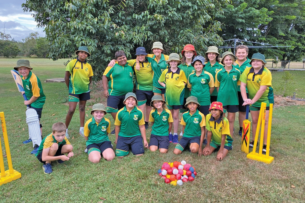 Students at Dimbulah State School after a successful cricket blast program.