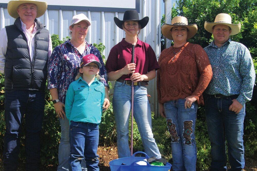 (From left) Andrew Meara, Kellie Williams, Lachlan, “Jenny Williams Overall Champion Parader” winner Naomi Godfrey, Julie Pocock-Iseppi and Travis Pocock-Iseppi.