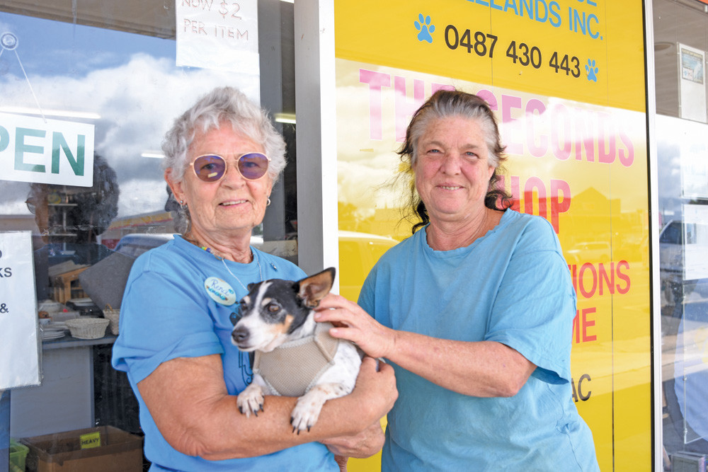 Animal Rescue Tablelands Inc fundraising coordinator Rena Braes and owner Sandy Brown with Thor, a 7-year-old mini Fox Terrier.