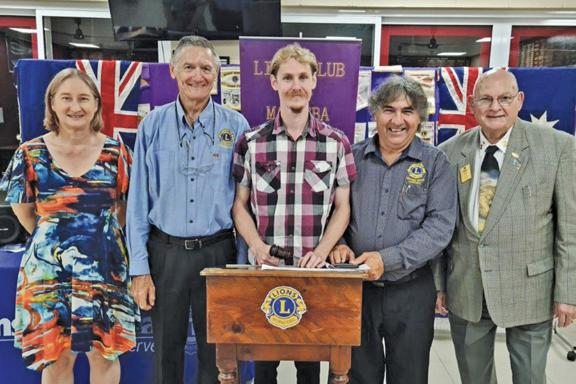 New executives for Mareeba Lions treasurer Deanna Percy, secretary Terry Wallace, president Justice Eales with past President Rico Cabassi and past district governor Garth Gleeson.