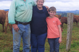 Rick and Kirsty Winsor visited the Riverland Droughtmaster stud at Millaa Millaa with son Archie, 9.