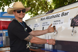 Mutchilba local Kris Geddes was offering non-alcoholic beverages to festival patrons this year with a mobile bar set up in a Volkswagen Beetle.