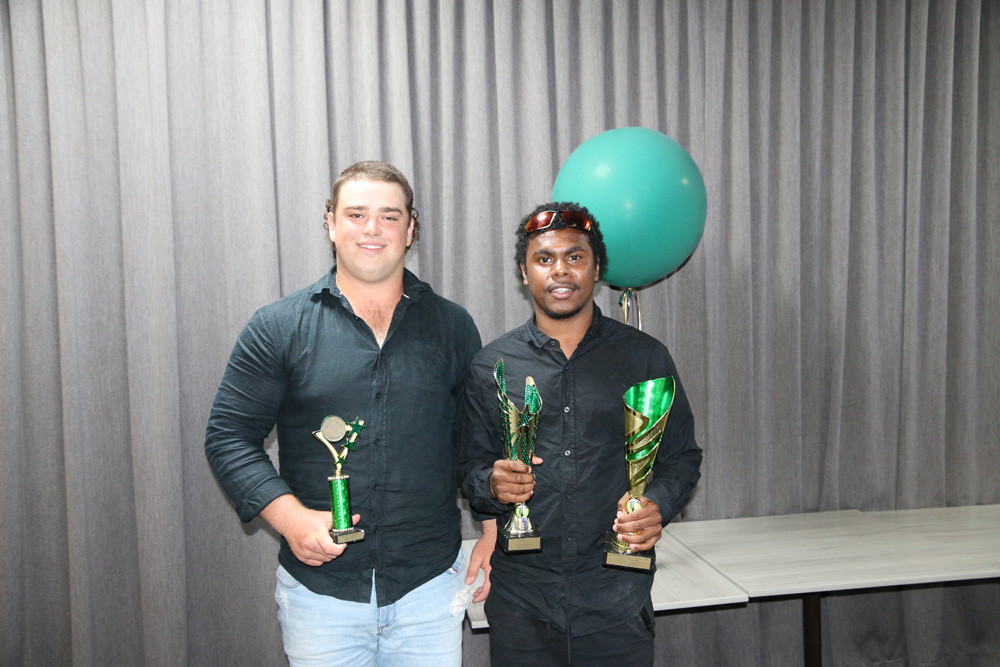 A grade best forward Caleb Dally with A grade best and fairest and players player Hubert Elu