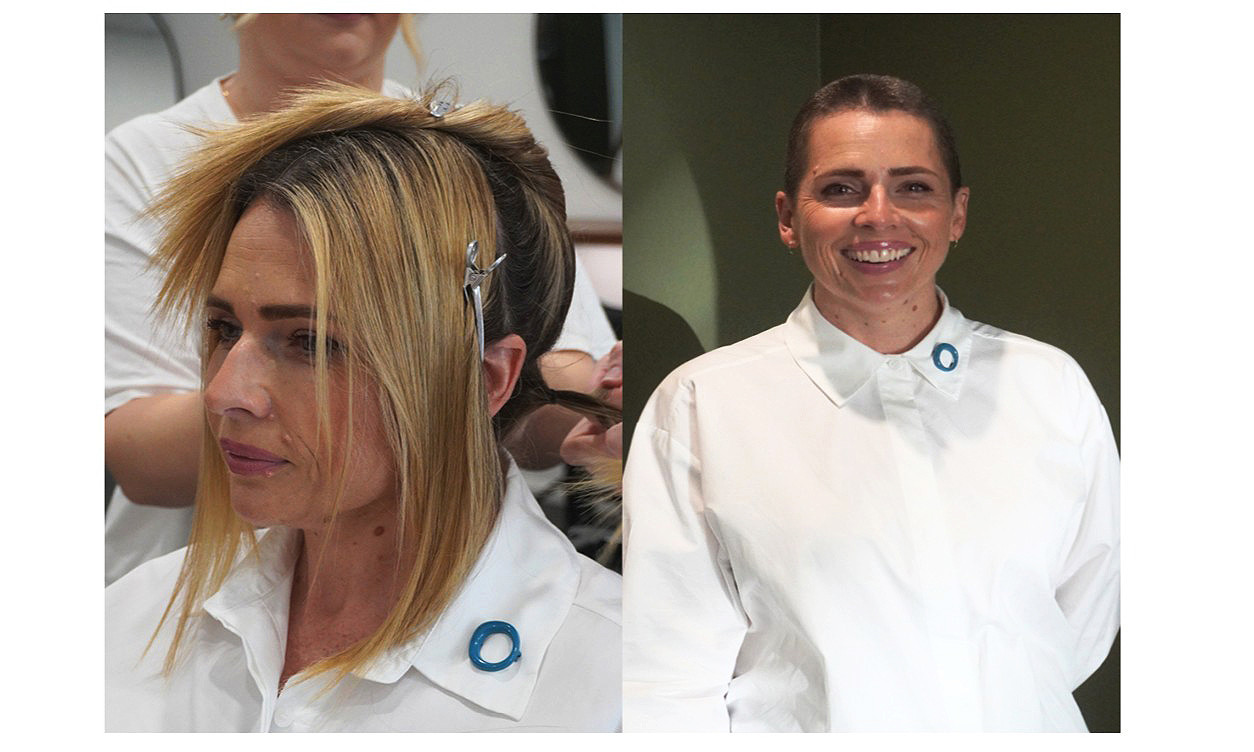 A before and after of Amy’s haircut.