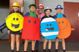 Sienna, Robert, Mrs P, Ben and Marco as the Mr Men and Little Misses.