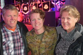 1RAR Band drummer LCPL Natalie Gray from Mareeba with her parents Raymond and Chris Gray.