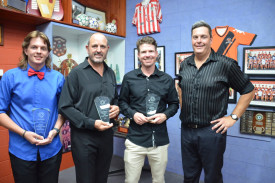Josh Leporati (Premier league Goalkeeper of the year), Marcello Savalgio (Premier league ladies coach of the year), Kane Alder-ton (premier league Coach of the year) and Alex Srhoj, Manager Far North and Gulf Queensland Football.