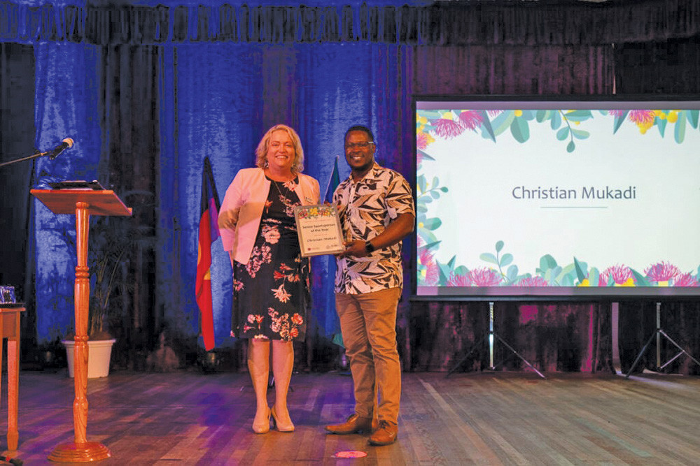 Christian Mukadi was named the Senior Sportsperson of the Year pictured with Councillor Lenore Wyatt