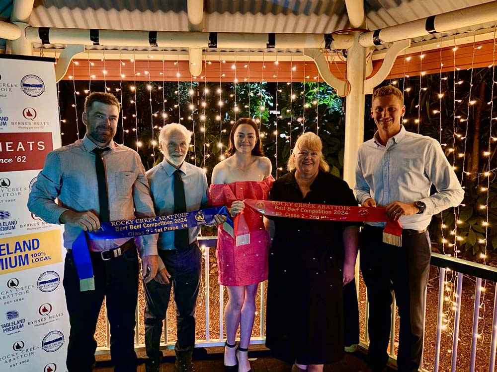 Doug Cross (CCM), Bill Tranter (1st Class 2), Naomi and Kerry Godfrey (2nd Class 2) and Cailan Byrnes (Rocky Creek Abattoir).