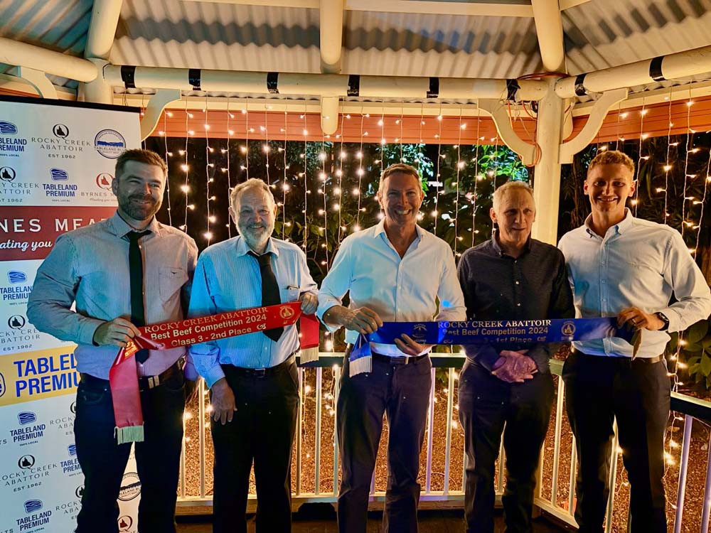 Doug Cross (CCM), Kerry Hanrahan (2nd Class 3), Patrick Donaghy (1st Class 3), Victor Byrnes (Byrnes Meats) and Cailan Byrnes (Rocky Creek Abattoir).