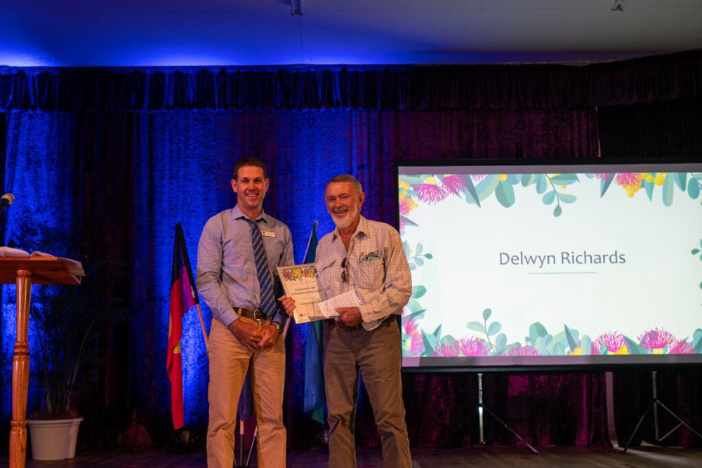 Delwyn Richards received the Environment and Community Service Award pictured with Councillor Locky Benstead