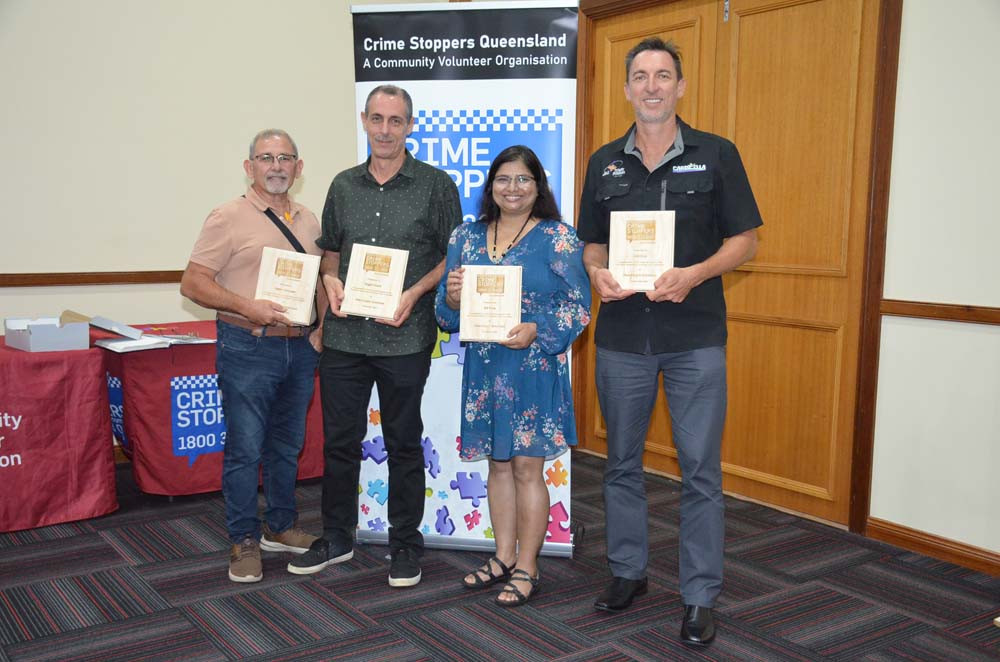 Carl Portella, Silvano Ruggeri, Bina Khnal and Andrew Nakovics were recognised for their support of CrimeStoppers in the Far North.