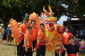 Molihua Lion and Dragon dancers.
