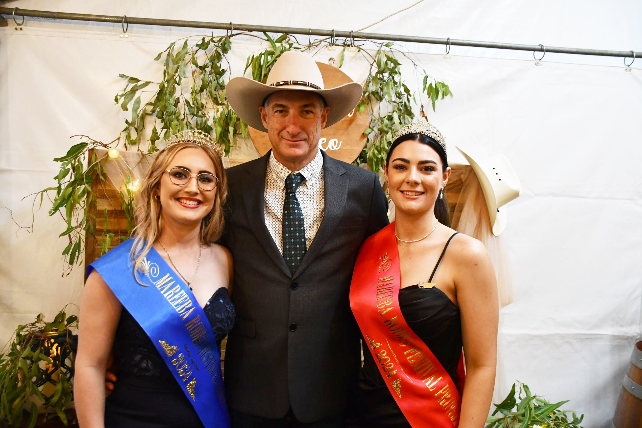 Rodeo President Peter Brown with the 2024 Rodeo Queen Jordana Giacometti (left) and 2024 Rodeo princess Caitlyn Parsons.