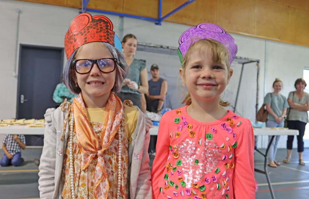 Sadie and Annie dressed for the occasion as a 100-year-old and as a “brighter” student.