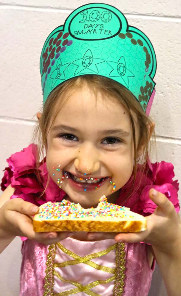 April really enjoyed her fairy bread.