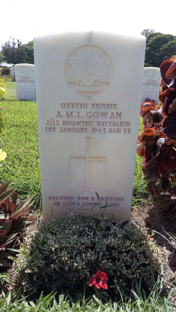 Private Arthur Gowan’s grave at the Bomana War Cemetery in Port Moresby.
