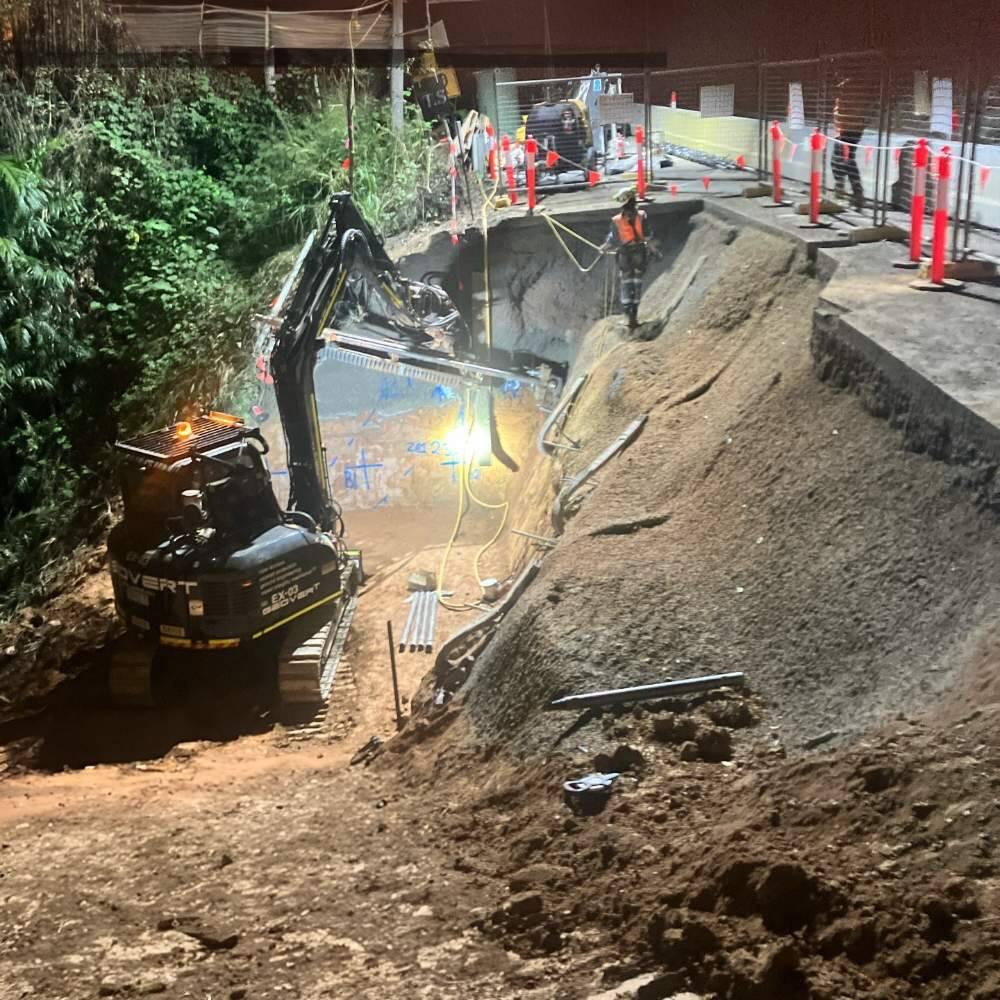 Soil nail installation near Streets Creek.