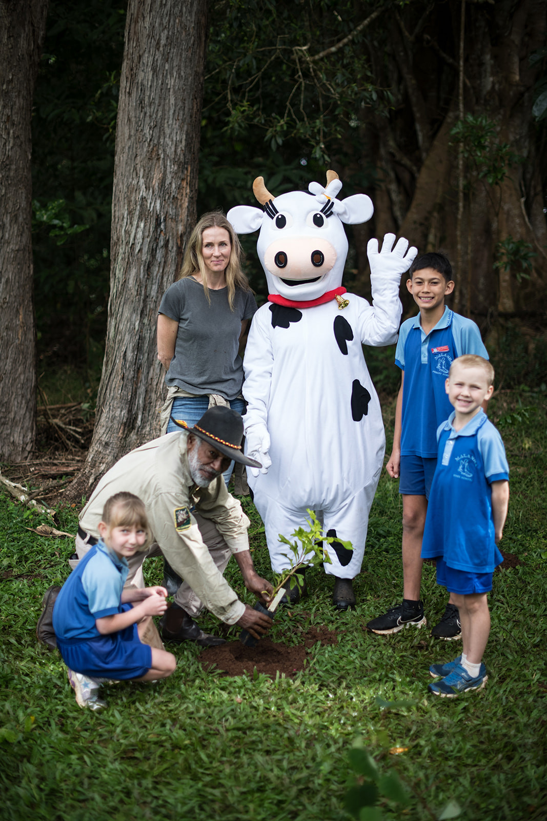 Left to right: Ruby Lamont, Uncle Tom, Gemma Horner, Miss Moo, Roger Kirpestein and Alfie Cardew.