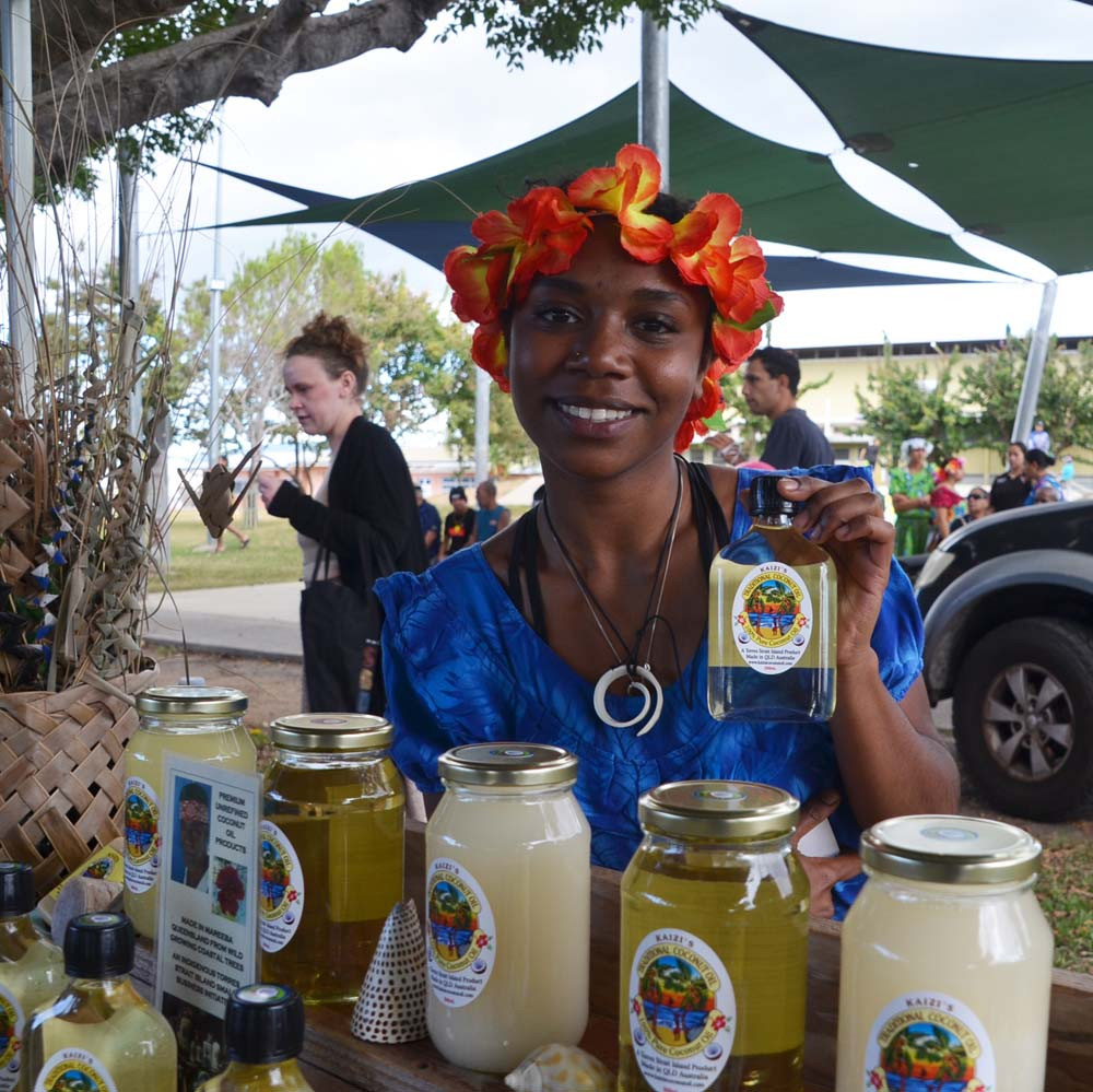 Hannah Benjamin was promoting Kaizi’s traditional coconut oil products made in Mareeba.