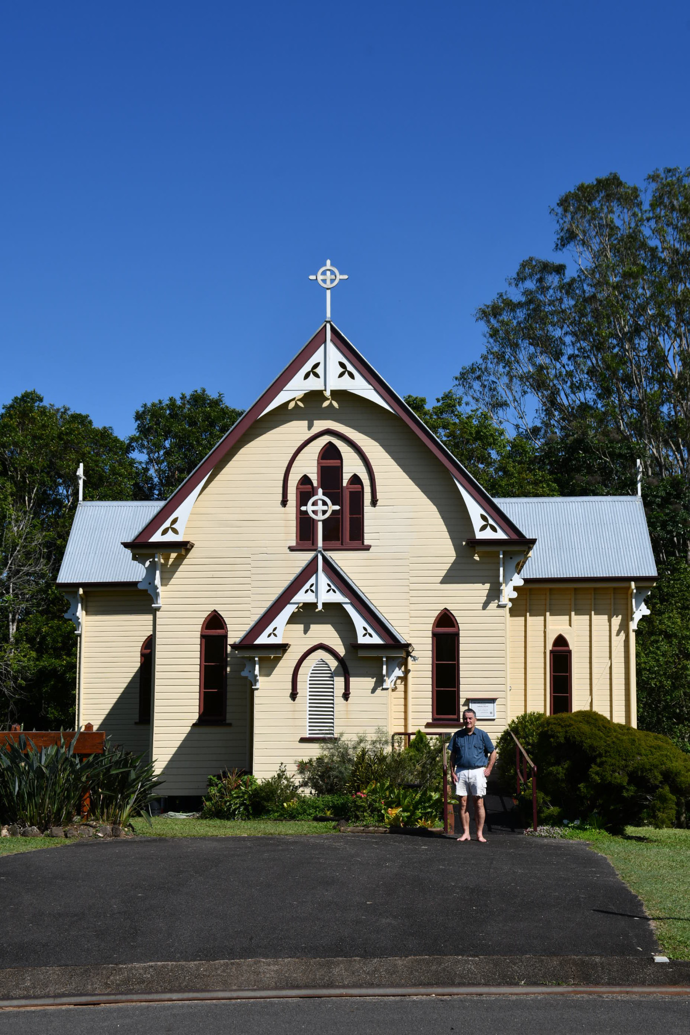 Fr Robert Greenup outside the Yungaburra church last week.