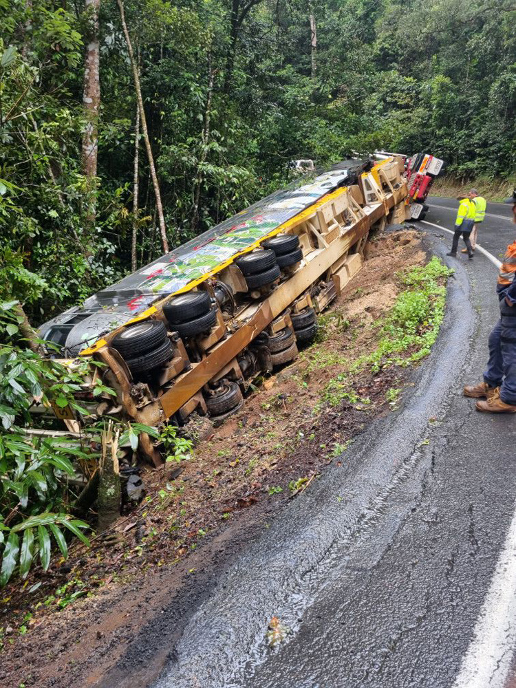 A semi-trailer rolled down an embankment on the Kennedy Highway between Tumoulin and Herberton recently