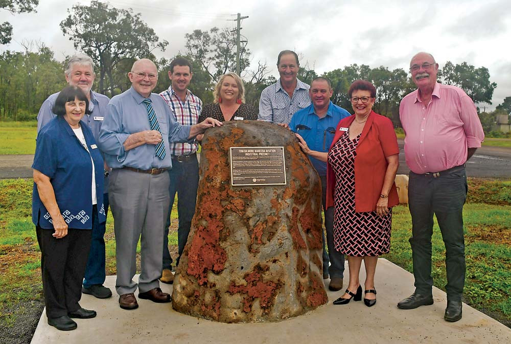 Former Mayor Tom Gilmore (third from left) with members of the previous Mareeba Shire Council, Crs Mary Graham, Mario Mlikota, Locky Bensted, and Lenore Wyatt, former Mareeba councillor and Deputy Mayor Alan Pedersen, Cr Danny Bird, Mareeba Mayor Angela Toppin and Member for Leichhardt Warren Entsch at the ceremony in January last year to name the ‘Tom Gilmore Mareeba Aviation Industrial Precinct’.