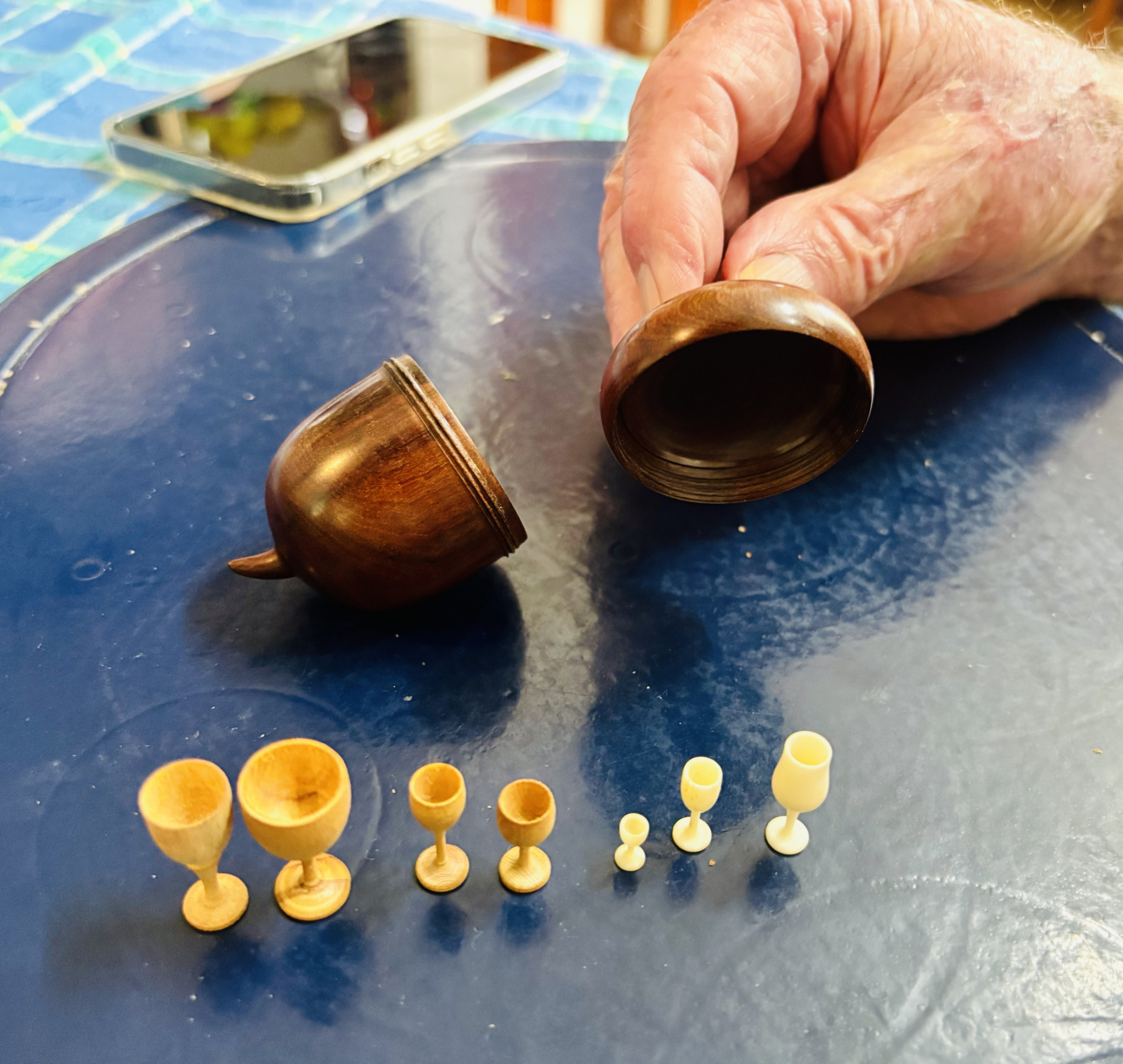 An acorn with tiny goblets inside.