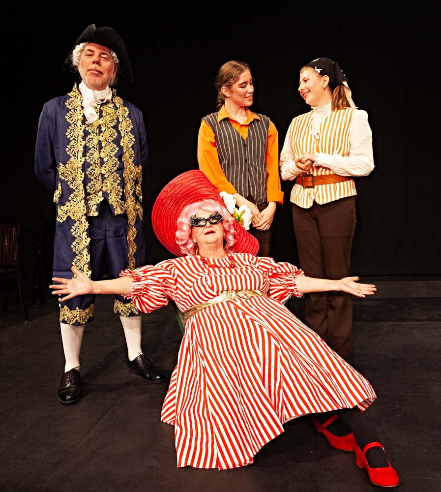 Gill Birch as Mrs Hawkins, Howard Smith as Squire Trelawney, Laura Shaughnessy as Jim and Amelia Cockrem as Jenny.