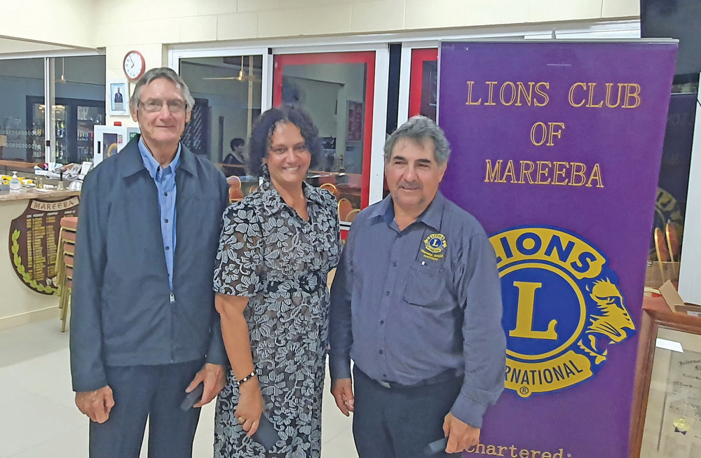 Mareeba Lions Club2022-23 committee, secretaryTerry Wallace, treasurer Alita Jennings and president Rico Cabassi.