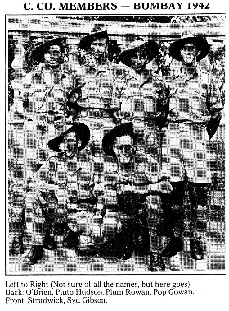 On the way over to England, the ship carrying the 2/12th Battalion pulled into Bombay and Arthur is pictured here (back row right) with other Charlie company members.