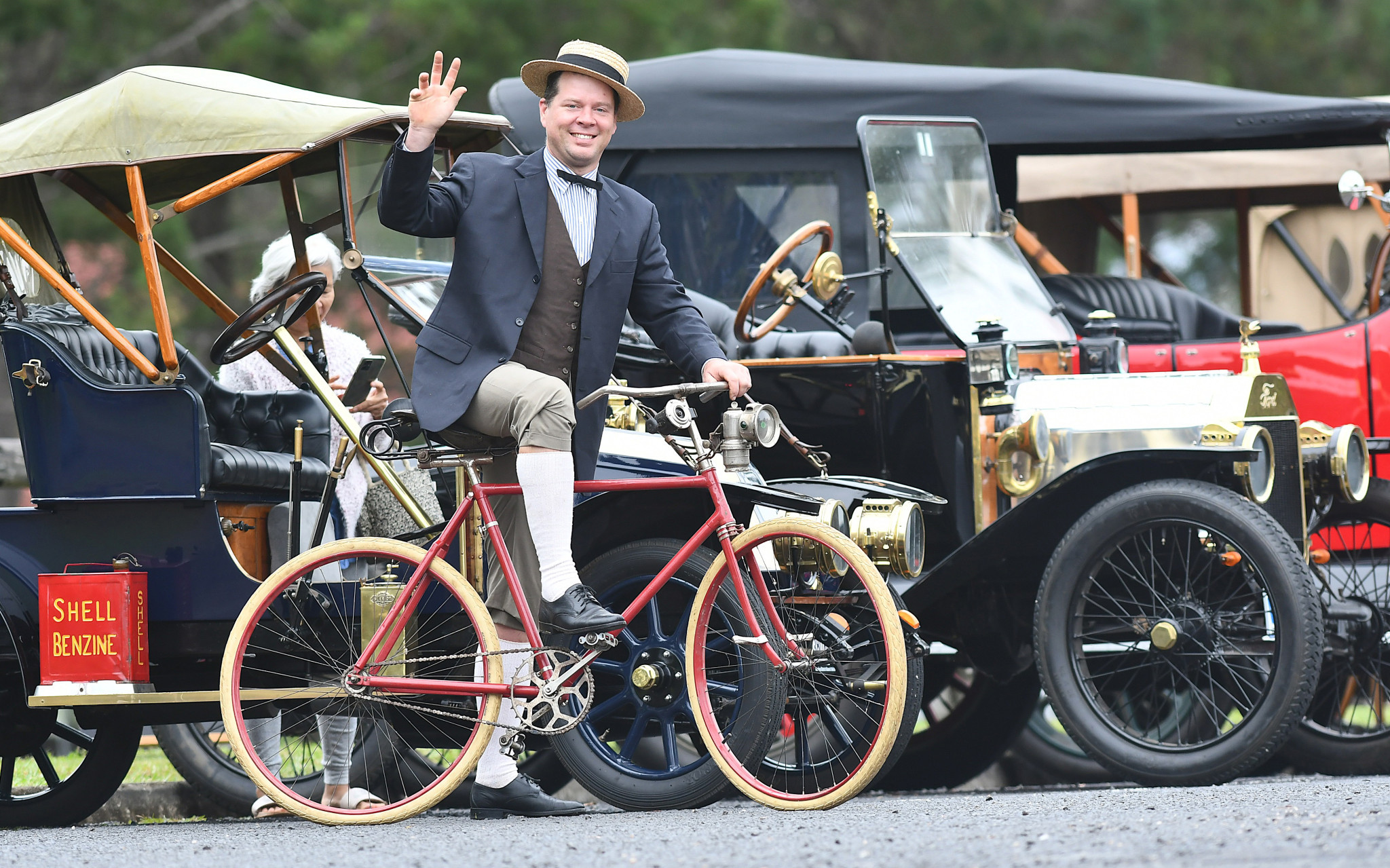 Woodrow Charlton, with his 1902 push bike, enjoyed the Pioneer weekend.
