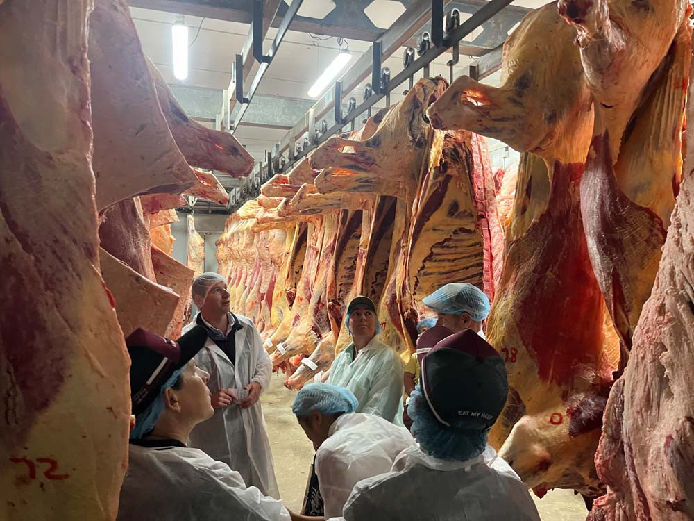Matthew Scott from Meat & Livestock Australia leading a chiller tour at the Rocky Creek Abattoir.