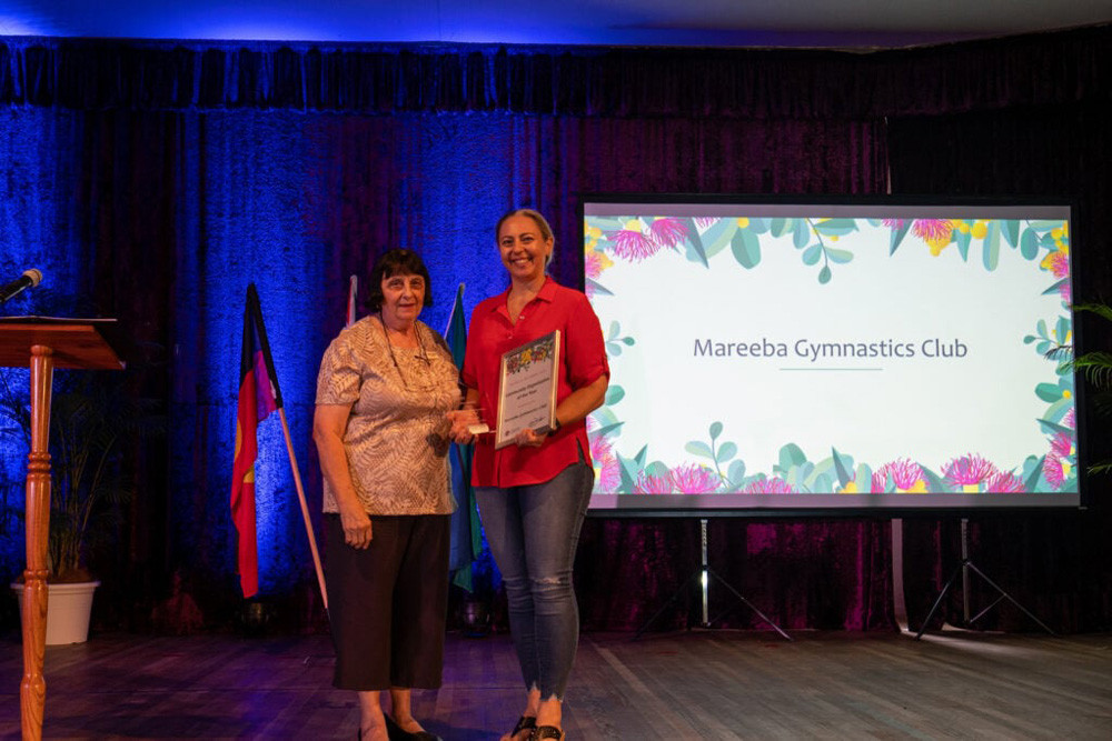 Mareeba Gymnastics Club was named Community Organisation of the Year, pictured is director Kelly Tulloch with Councillor Mary Graham
