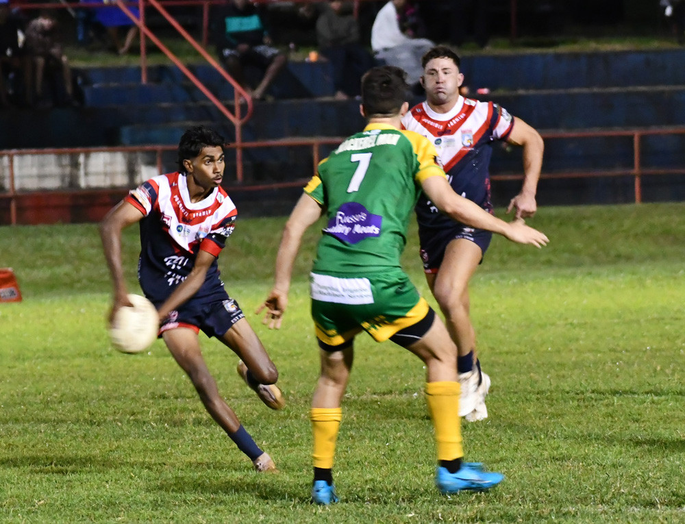 Roosters first grade half Aiden Carson goes up against Mareeba on Saturday night.