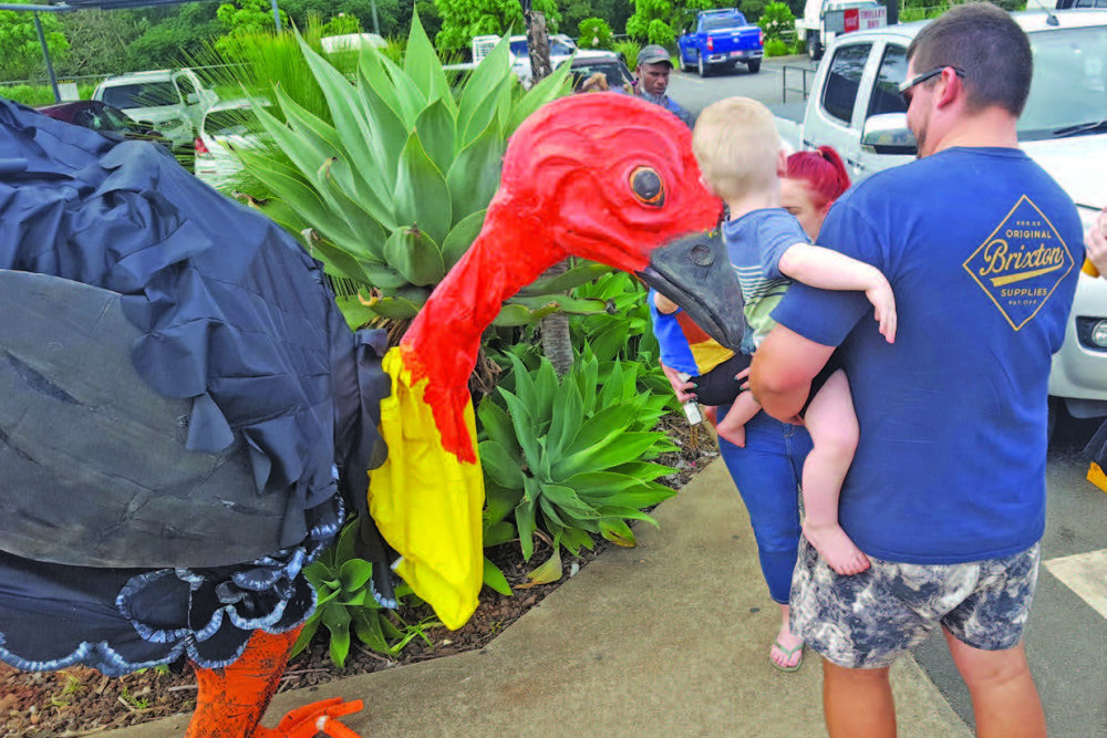 A giant puppet has a bit of fun with shoppers recently at Atherton’s Silo Shopping Centre.