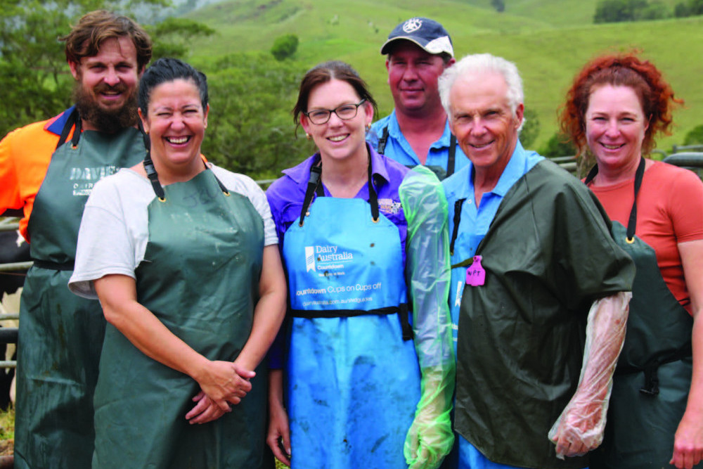 Pieter Diehm (back left) and Isaac , Erin Russo (front left), Kirsty Hayes, Bill Tranter and Mandie Scott complete the last day of prac for their artifi cial insemination course.