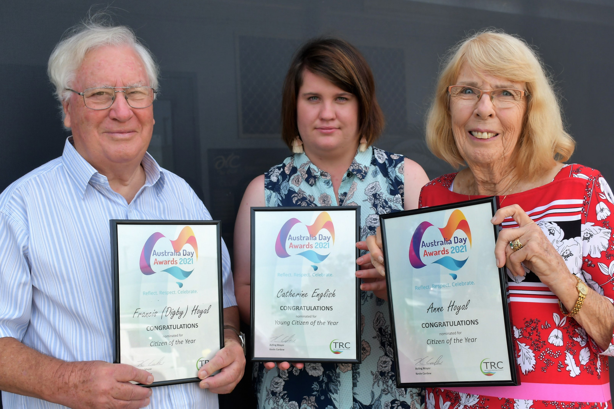 Citizen’s of the Year Digby and Anne Hoyal with Young Citizen of the Year Catherine English