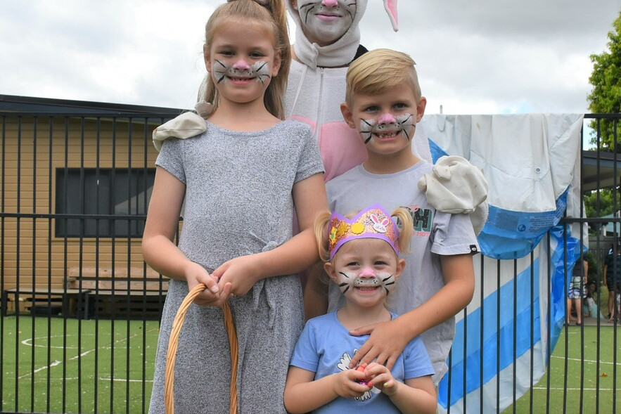 Ally, Nate and Belle with the Easter Bunny at the Kids Campus last week.
