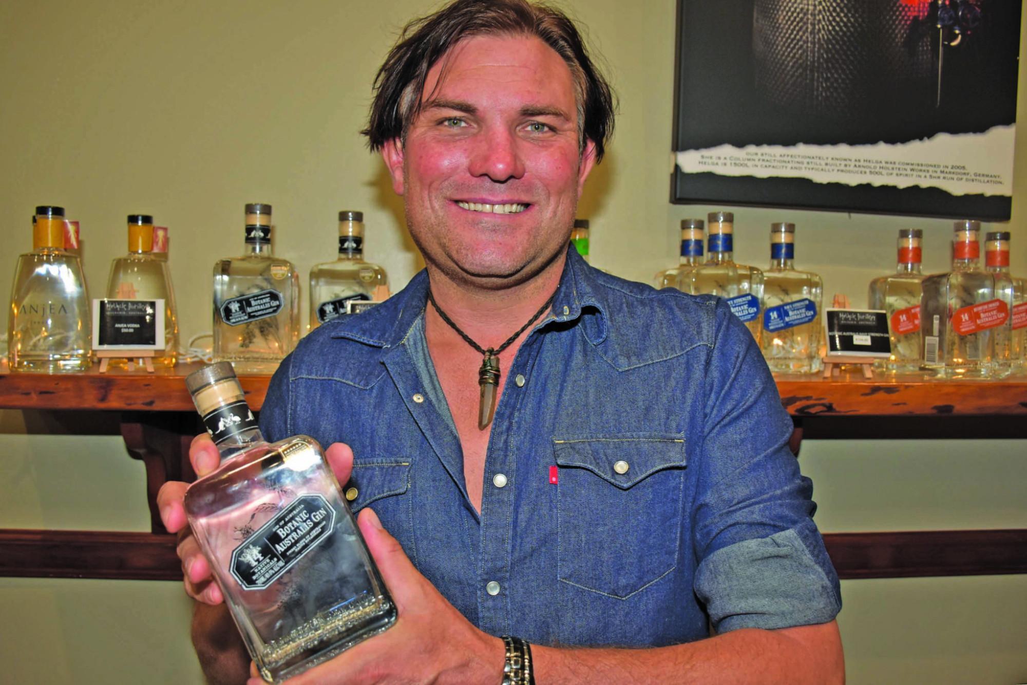 Mark Watkins, Head Distiller and Director at Mt Uncle with his award winning Botanic Australis Gin