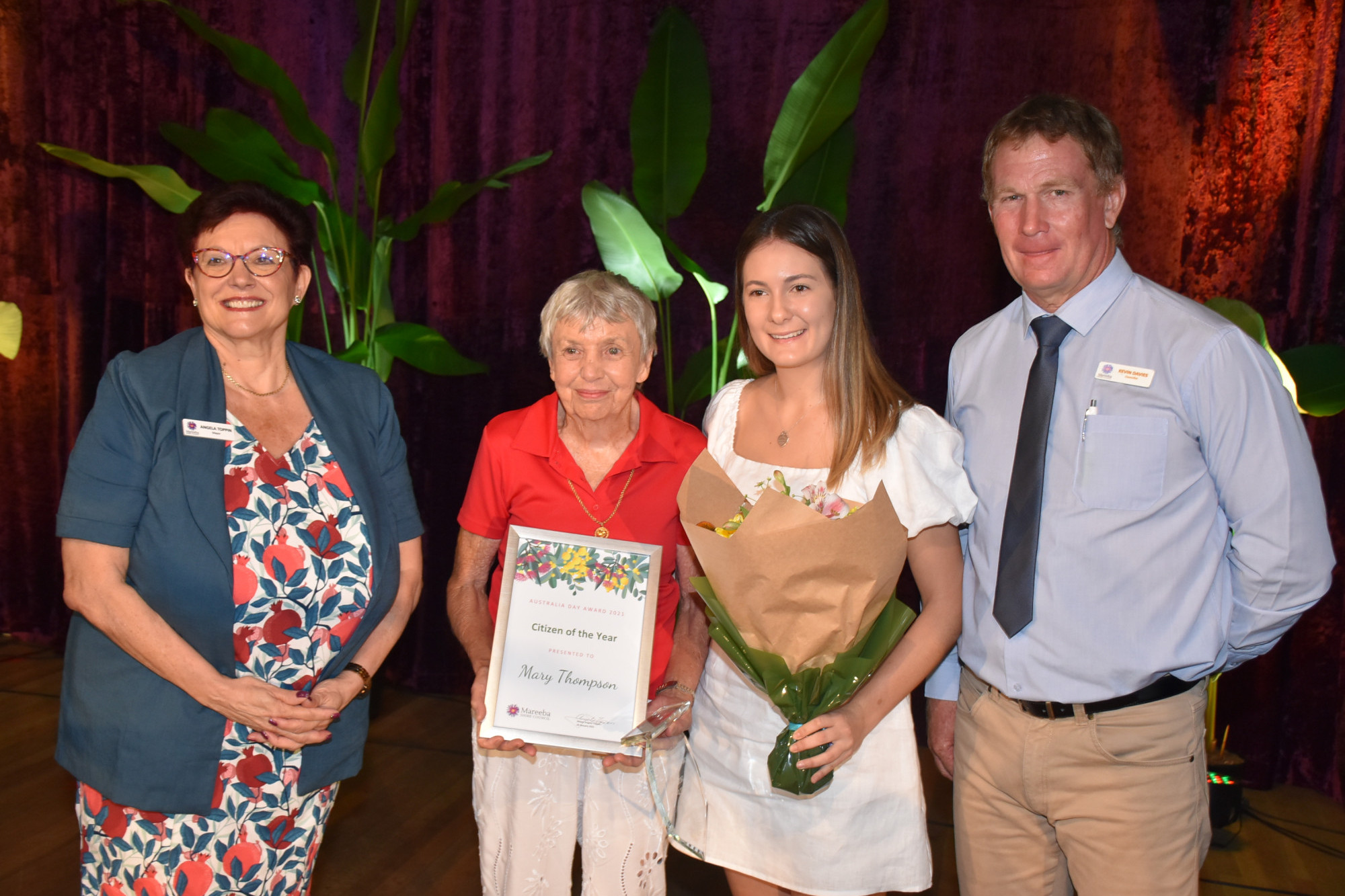 (L-R) Mayor Angela Toppin with the Citizen of the Year Mary Thompson and Young Citizen of the Year Guila Pilat., and Deputy Mayor Councillor Davies.