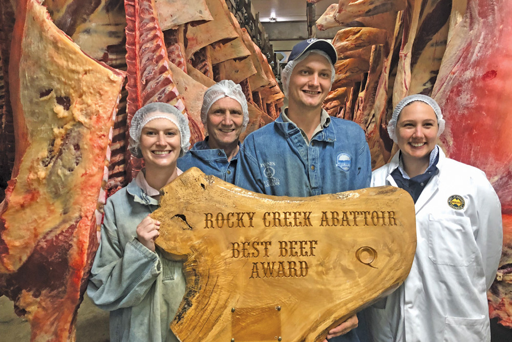 Bec Clapperton, DAF Townsville, Victor and Cailan Byrnes, Rocky Creek Abattoir and MSA grader, Laura Garland of Armidale were hard at work in the cold room last Friday