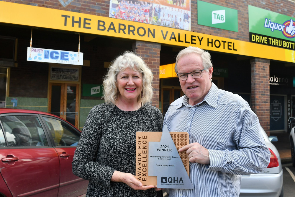 Barron Valley hotel publican Mick Nasser and wife Maree Nasser claimed a prestigious award at the recent QHA awards in Brisbane.