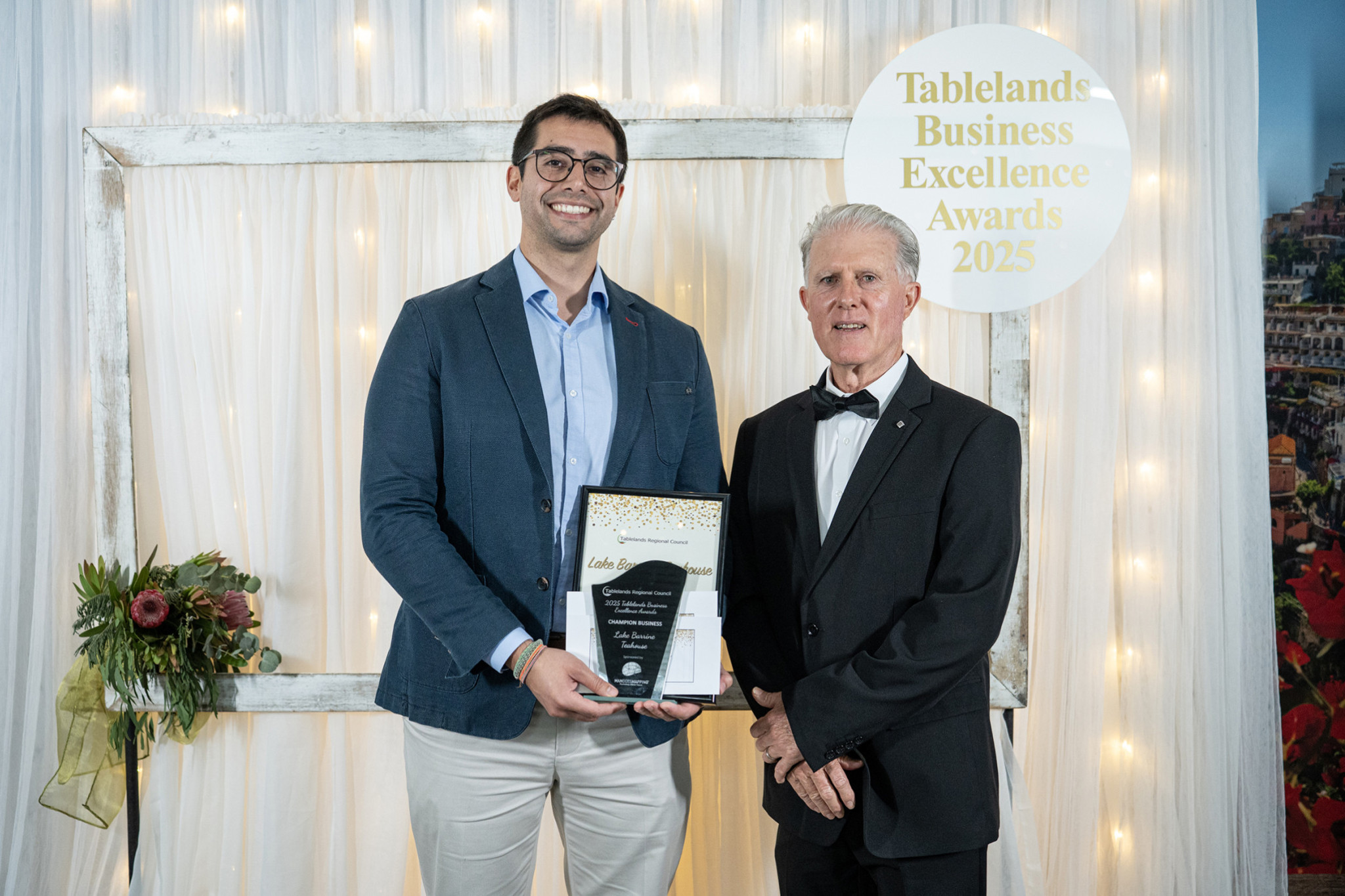 Felipe Rodriguez from Lake Barrine Teahouse (left) with Mayor Rod Marti. © JH Photography and Prints.