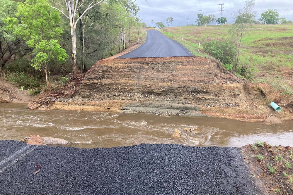 Damage done to the Cobra Creek crossing on Emerald End Road in late 2023.