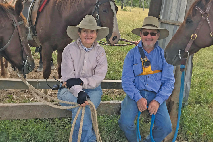 Colleen and her husband Henry take a break while helping their son Kevin and daugher-in-law Shelly Taylor with their muster at "Ooralat Station," Mt Surprise in 2017.