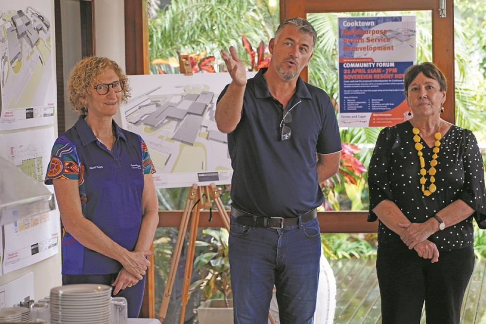 Executive Director of Allied Health Vivienne Sander, Executive Director of Asset Management Dean Davidson and Torres and Cape HHS Chief Executive Beverley Hamerton during the recent forum for the Cooktown Hospital redevelopment