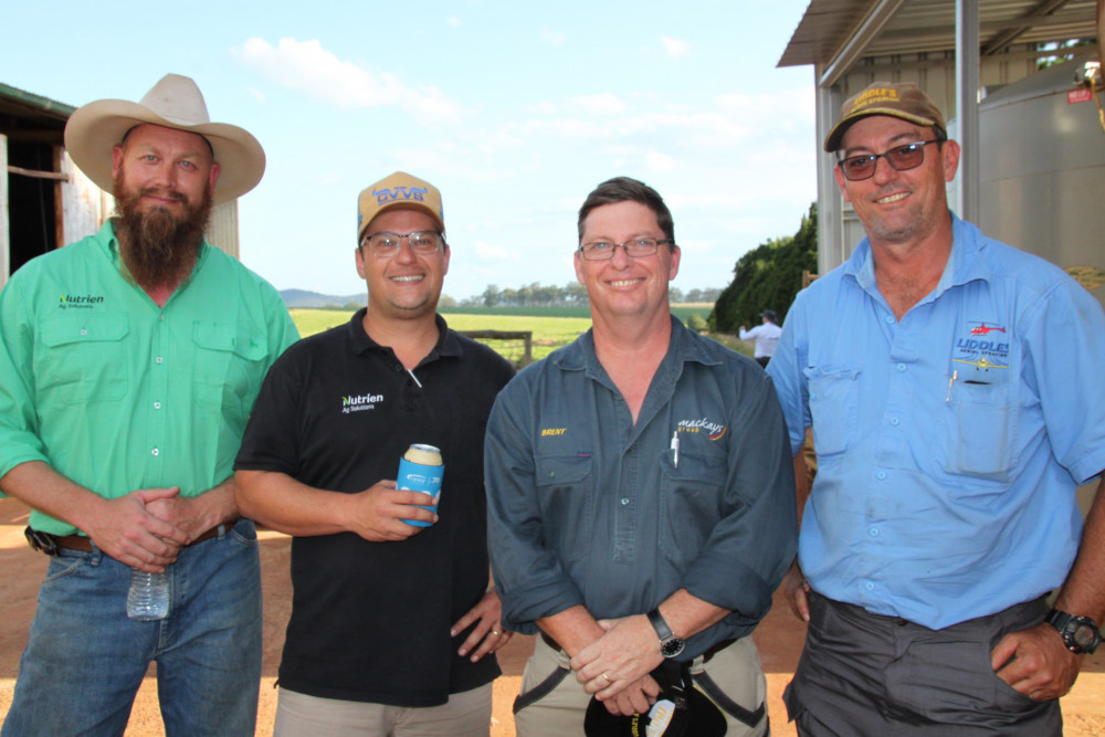 Nutrien Ag Solutions Tolga manager, Tom Mugford and Advanced Farm Services Senior Agronomist, Maurilio Rezende Silva Neto, Mackay Farming Group’s Brent Wilson and Norm Liddle of Tully based Liddles Aerial Spraying company, were all excited about the potential of the northern cotton industry