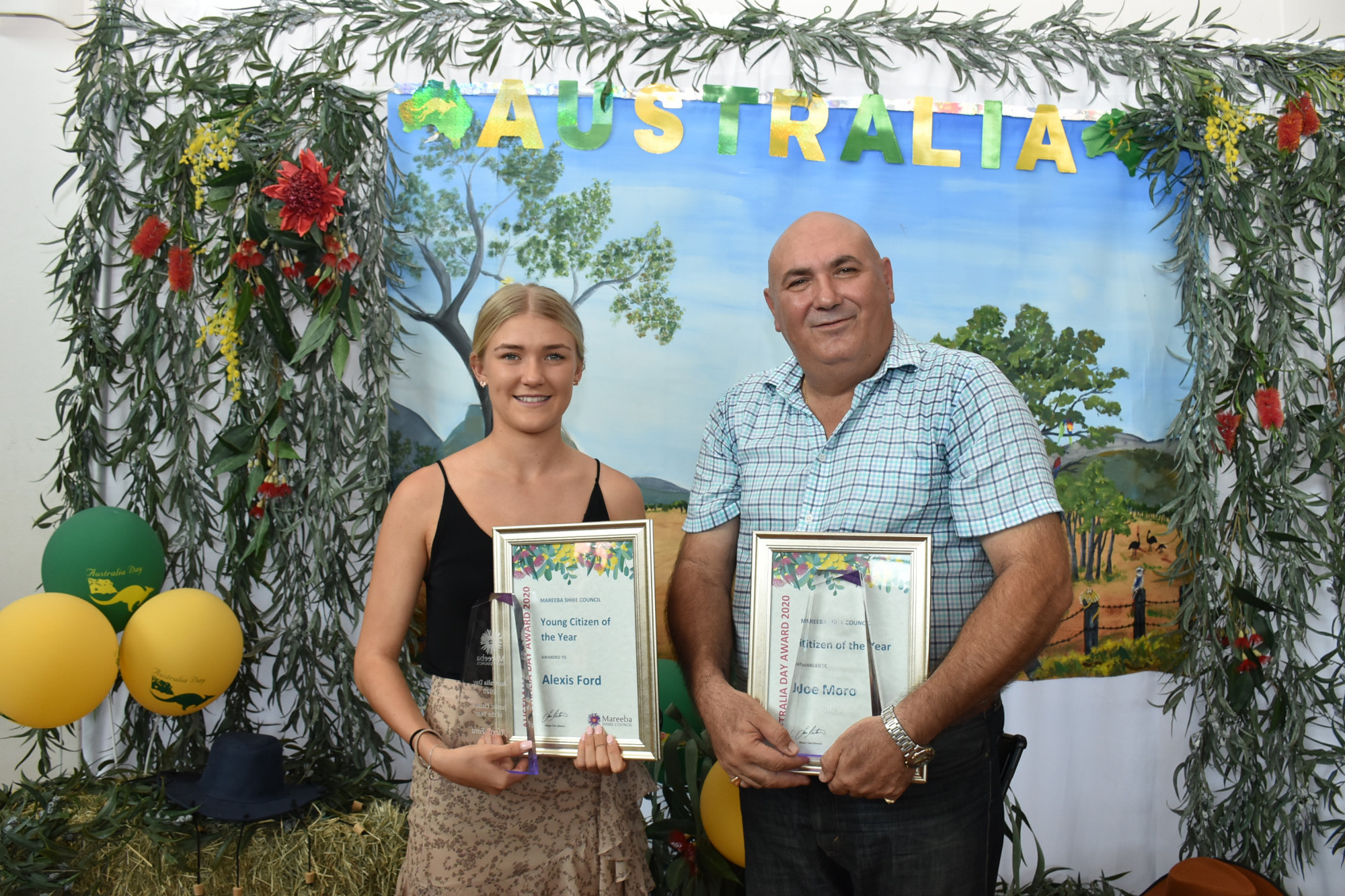 Last year's Australia Day Mareeba Junior Citizen of the Year Alexis Ford with Citizen of the year Joe Moro